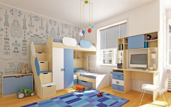 Детская комната Скай (Синий/Белый/корпус Клен) в Минусинске - minusinsk.mebel54.com | фото