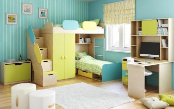 Детская комната Смайли (Желтый/Голубой/Зеленый/корпус Клен) в Минусинске - minusinsk.mebel54.com | фото