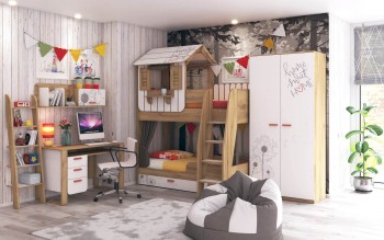 Детская спальня Оливер (Белый/Дуб золотой) в Минусинске - minusinsk.mebel54.com | фото