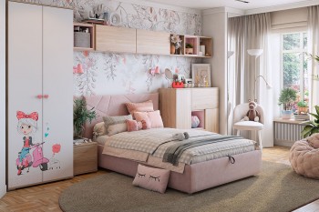 Комплект детской мебели Алина К2 Дуб мария/белый/нежно-розовый велюр в Минусинске - minusinsk.mebel54.com | фото