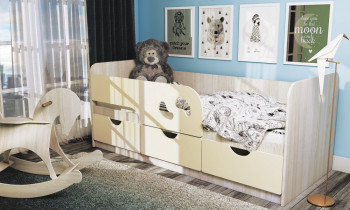 Кровать детская Минима Лего 1,86м с ящиками (дуб атланта/крем) в Минусинске - minusinsk.mebel54.com | фото