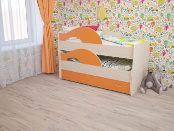 Кровать детская Радуга 1600 Млечный дуб/Оранжевый в Минусинске - minusinsk.mebel54.com | фото