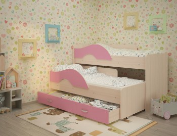 Кровать детская Радуга 1600 Млечный дуб/Розовый в Минусинске - minusinsk.mebel54.com | фото