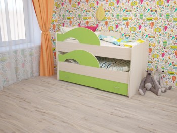Кровать детская Радуга 1600 Млечный дуб/Салатовый в Минусинске - minusinsk.mebel54.com | фото