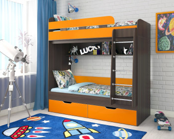 Кровать двухъярусная Юниор-5  Бодего/Оранжевый в Минусинске - minusinsk.mebel54.com | фото