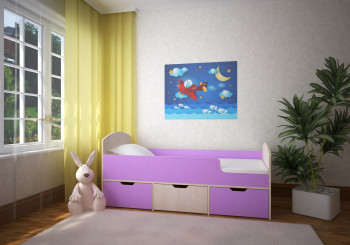 Кровать Малыш-мини Дуб молочный/Ирис в Минусинске - minusinsk.mebel54.com | фото