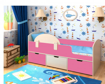 Кровать Малыш-мини Дуб молочный/Розовый в Минусинске - minusinsk.mebel54.com | фото