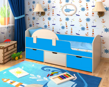 Кровать Малыш-мини с бортиком Дуб молочный/Голубой в Минусинске - minusinsk.mebel54.com | фото