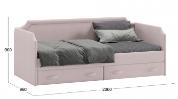 Кровать с мягкой обивкой и ящиками «Кантри» Тип 1 (900) (Велюр пудровый) в Минусинске - minusinsk.mebel54.com | фото
