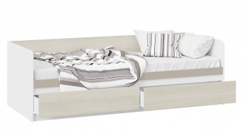 Кровать «Сканди» с 2 ящиками Дуб Гарден/Белый/Глиняный серый в Минусинске - minusinsk.mebel54.com | фото