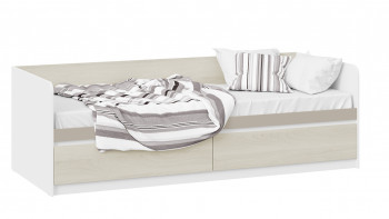 Кровать «Сканди» с 2 ящиками Дуб Гарден/Белый/Глиняный серый в Минусинске - minusinsk.mebel54.com | фото