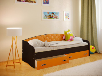 Кровать Софа-7 с мягкой спинкой (800х1900) Венге/Оранжевый в Минусинске - minusinsk.mebel54.com | фото