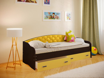 Кровать Софа-8 с мягкой спинкой (900х1900) Венге/Желтый в Минусинске - minusinsk.mebel54.com | фото