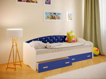 Кровать Софа-8 с мягкой спинкой со стразами (900х1900) Белый/Синий в Минусинске - minusinsk.mebel54.com | фото