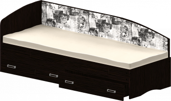 Кровать Софа-9 с мягкой спинкой с рисунком Милана (900х1900) Венге в Минусинске - minusinsk.mebel54.com | фото