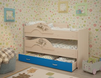 Кровать выкатная Радуга-Сафари детская 1600 Млечный дуб/Голубой в Минусинске - minusinsk.mebel54.com | фото