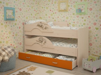 Кровать выкатная Радуга-Сафари детская 1600 Млечный дуб/Оранжевый в Минусинске - minusinsk.mebel54.com | фото