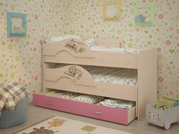 Кровать выкатная Радуга-Сафари детская 1600 Млечный дуб/Розовый в Минусинске - minusinsk.mebel54.com | фото