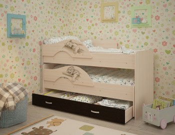 Кровать выкатная Радуга-Сафари детская 1600 Млечный дуб/Венге в Минусинске - minusinsk.mebel54.com | фото