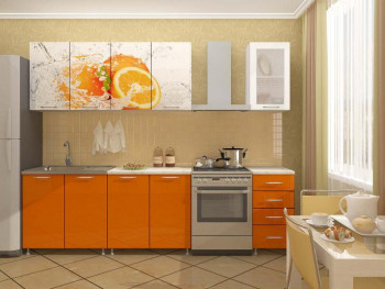 Кухонный гарнитур 1,6м Апельсин (Белый/Оранжевый металлик/Фотопечать апельсин) в Минусинске - minusinsk.mebel54.com | фото