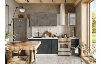 Кухонный гарнитур Нувель 1800мм белый/бетон коричневый/бетон черный в Минусинске - minusinsk.mebel54.com | фото