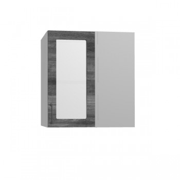 Лофт ПУС 650 шкаф верхний угловой со стеклом (Дуб бурый/корпус Серый) в Минусинске - minusinsk.mebel54.com | фото