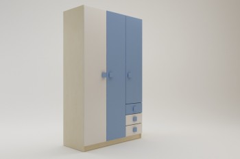Шкаф 3-х створчатый с ящиками Скай (Синий/Белый/корпус Клен) в Минусинске - minusinsk.mebel54.com | фото