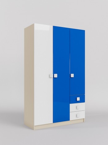 Шкаф 3-х створчатый с ящиками Скай люкс (Синий/Белый/корпус Клен) в Минусинске - minusinsk.mebel54.com | фото