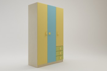 Шкаф 3-х створчатый с ящиками Смайли (Желтый/Голубой/Зеленый/корпус Клен) в Минусинске - minusinsk.mebel54.com | фото