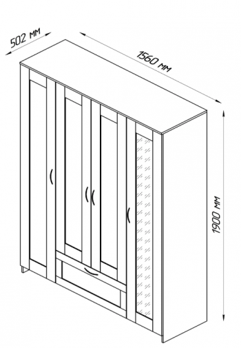 Шкаф четырехдверный Сириус с 1 зеркалом и 1 ящиком дуб венге в Минусинске - minusinsk.mebel54.com | фото