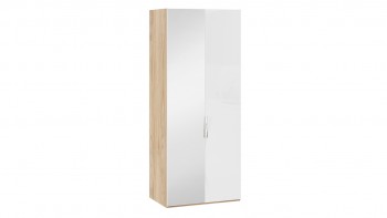 Шкаф для одежды с 1 глухой и 1 зеркальной дверями левый «Эмбер» Яблоня Беллуно/Белый глянец в Минусинске - minusinsk.mebel54.com | фото