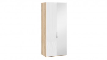 Шкаф для одежды с 1 глухой и 1 зеркальной дверями правый «Эмбер» Яблоня Беллуно/Белый глянец в Минусинске - minusinsk.mebel54.com | фото