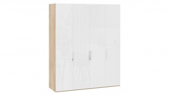 Шкаф для одежды с 4 глухими дверями «Эмбер» Яблоня Беллуно/Белый глянец в Минусинске - minusinsk.mebel54.com | фото