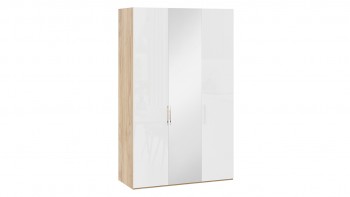 Шкаф комбинированный с 2 глухими и 1 зеркальной дверями правый «Эмбер» Яблоня Беллуно/Белый глянец в Минусинске - minusinsk.mebel54.com | фото