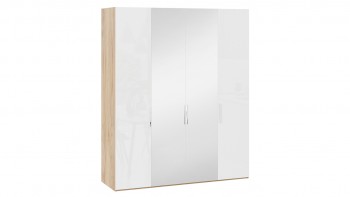 Шкаф комбинированный с 2 глухими и 2 зеркальными дверями «Эмбер» Яблоня Беллуно/Белый глянец в Минусинске - minusinsk.mebel54.com | фото