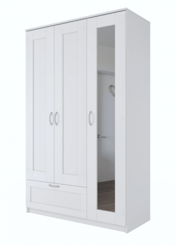 Шкаф трехдверный Сириус с зеркалом и 1 ящиком белый в Минусинске - minusinsk.mebel54.com | фото