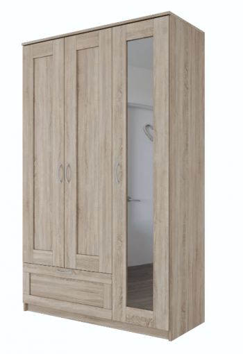 Шкаф трехдверный Сириус с зеркалом и 1 ящиком дуб сонома в Минусинске - minusinsk.mebel54.com | фото