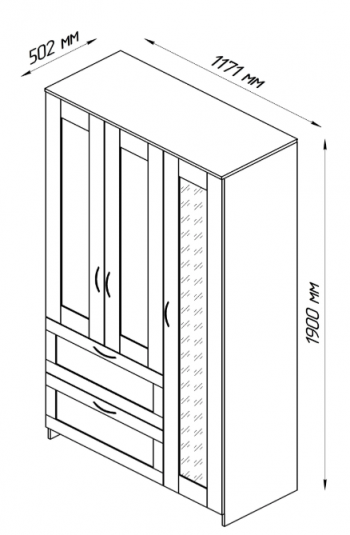 Шкаф трехдверный Сириус с зеркалом и 2 ящиками дуб венге в Минусинске - minusinsk.mebel54.com | фото